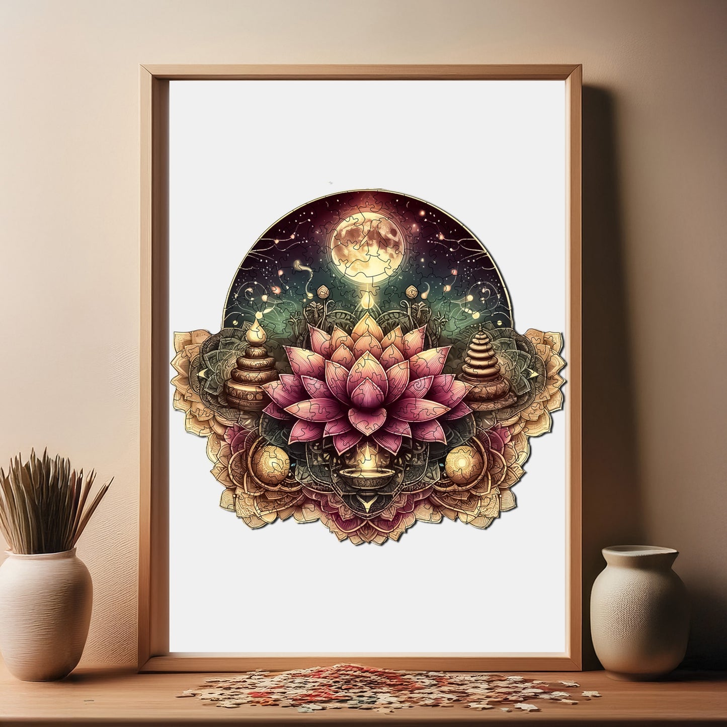 Wooden Puzzles for Adults, Starry Lotus Mandala Premium Jigsaw Puzzles, 280 Pieces Challenging Wooden Jigsaw, 11,4"x10,2" (29x26 cm)
