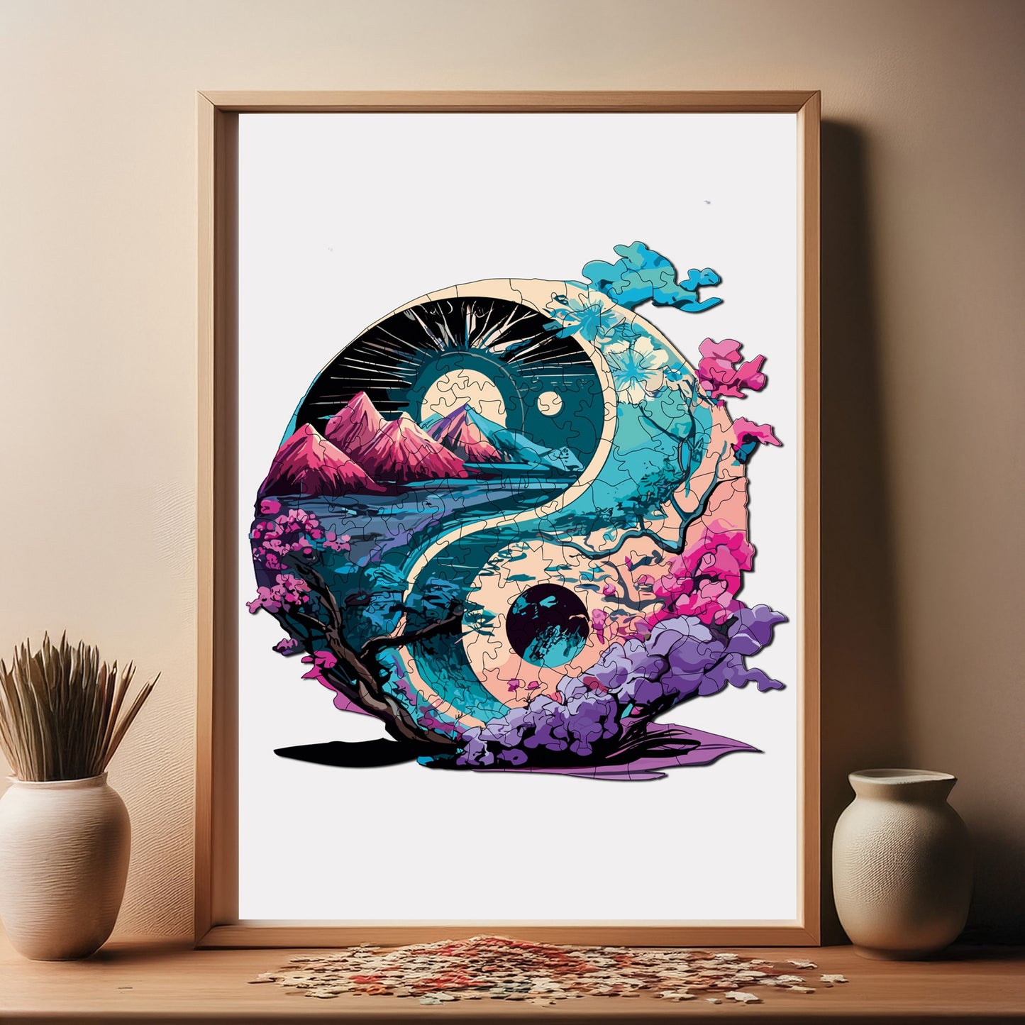 Wooden Puzzles for Adults, Yin Yang Premium Jigsaw Puzzles, 141 Pieces Challenging Wooden Jigsaw, 11"x11" (28x28 cm)