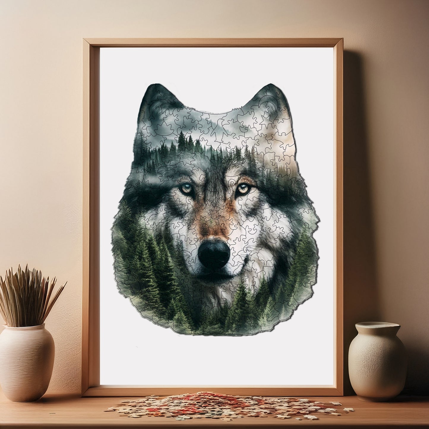 Holzpuzzle für Erwachsene, Grauer Wolf, Premium-Puzzle, 200 Teile, anspruchsvolles Holzpuzzle, 9,4"x11,4" (24x29 cm), einzigartige Form, Holzpuzzle für Erwachsene