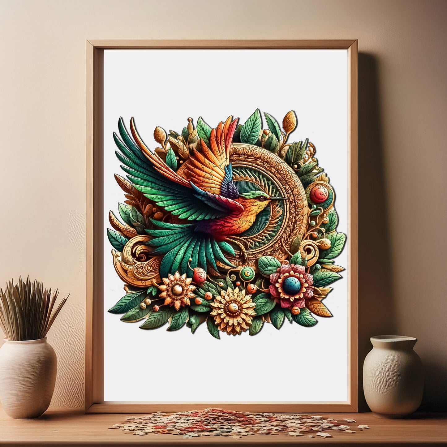 Holzpuzzle für Erwachsene, Kolibri-Premium-Puzzle, 250 Teile anspruchsvolles Holzpuzzle, 11,4"x11" (29x28 cm) einzigartige Form, Holzpuzzle für Erwachsene