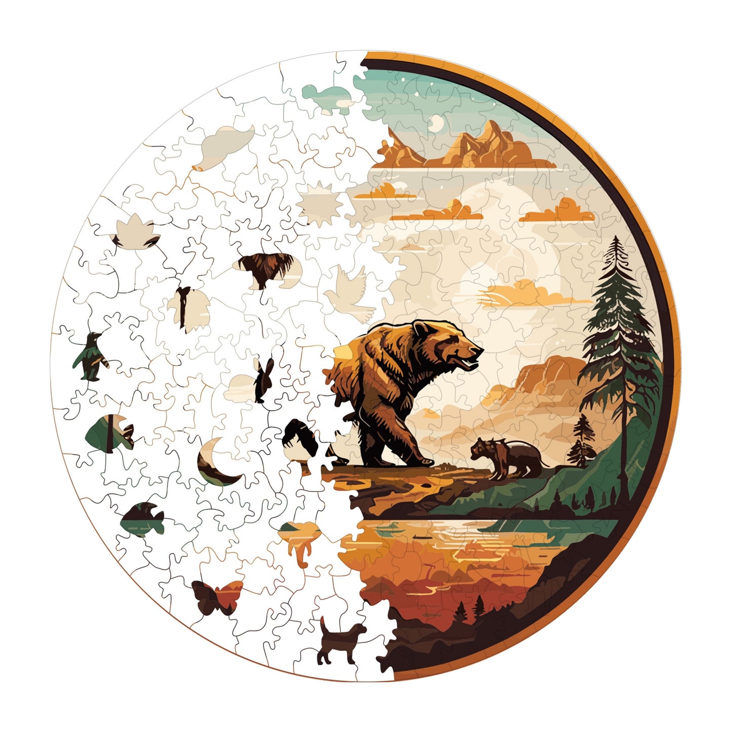 Holzpuzzle für Erwachsene, Big Bear Premium Puzzle, 252 Teile anspruchsvolles Holzpuzzle, 11,4"x11,4" (29x29 cm) einzigartige Form, Holzpuzzle für Erwachsene
