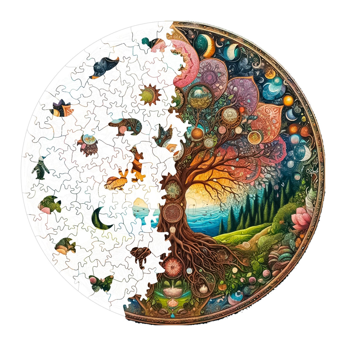 Holzpuzzle für Erwachsene, Kosmischer Lebensbaum, Premium-Puzzle, 252 Teile, anspruchsvolles Holzpuzzle, 29 x 29 cm, einzigartige Form, Holzpuzzle für Erwachsene