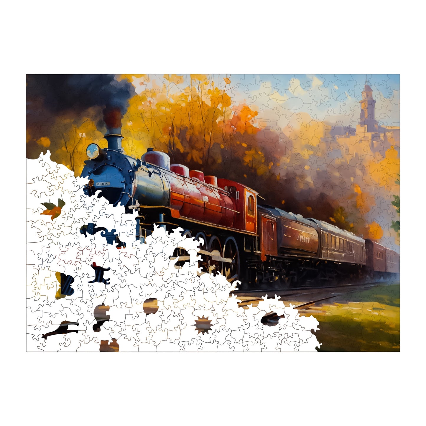 Holzpuzzle für Erwachsene, Sunset Express Premium Puzzle, 450 Teile anspruchsvolles Holzpuzzle, 11,4"x15,4" (29x39 cm) einzigartige Form, Holzpuzzle für Erwachsene