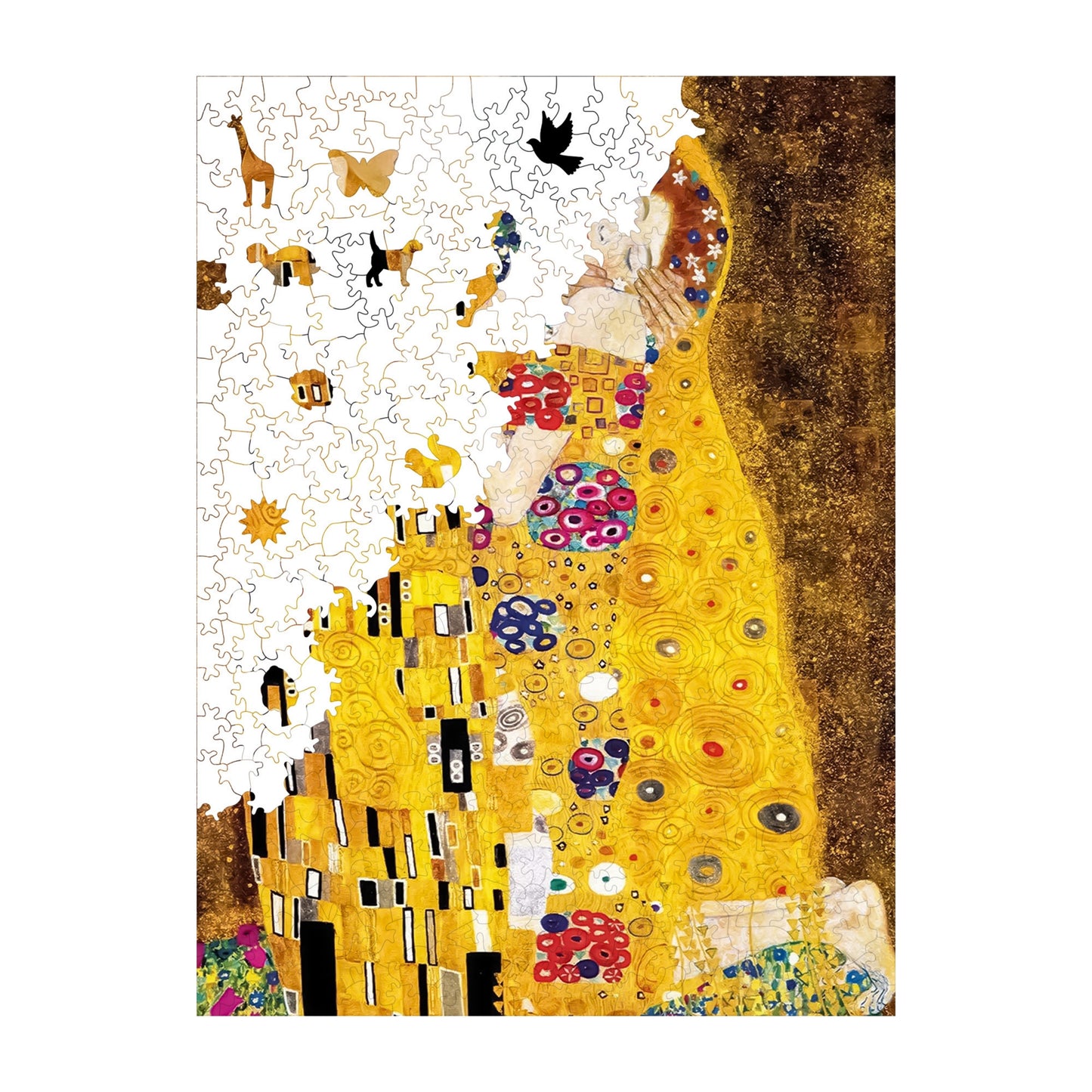 Holzpuzzle für Erwachsene, Gustav Klimt Der Kuss Premium Puzzle, 450 Teile anspruchsvolles Holzpuzzle, 11,4"x15,4" (29x39 cm) einzigartige Form, Holzpuzzle für Erwachsene