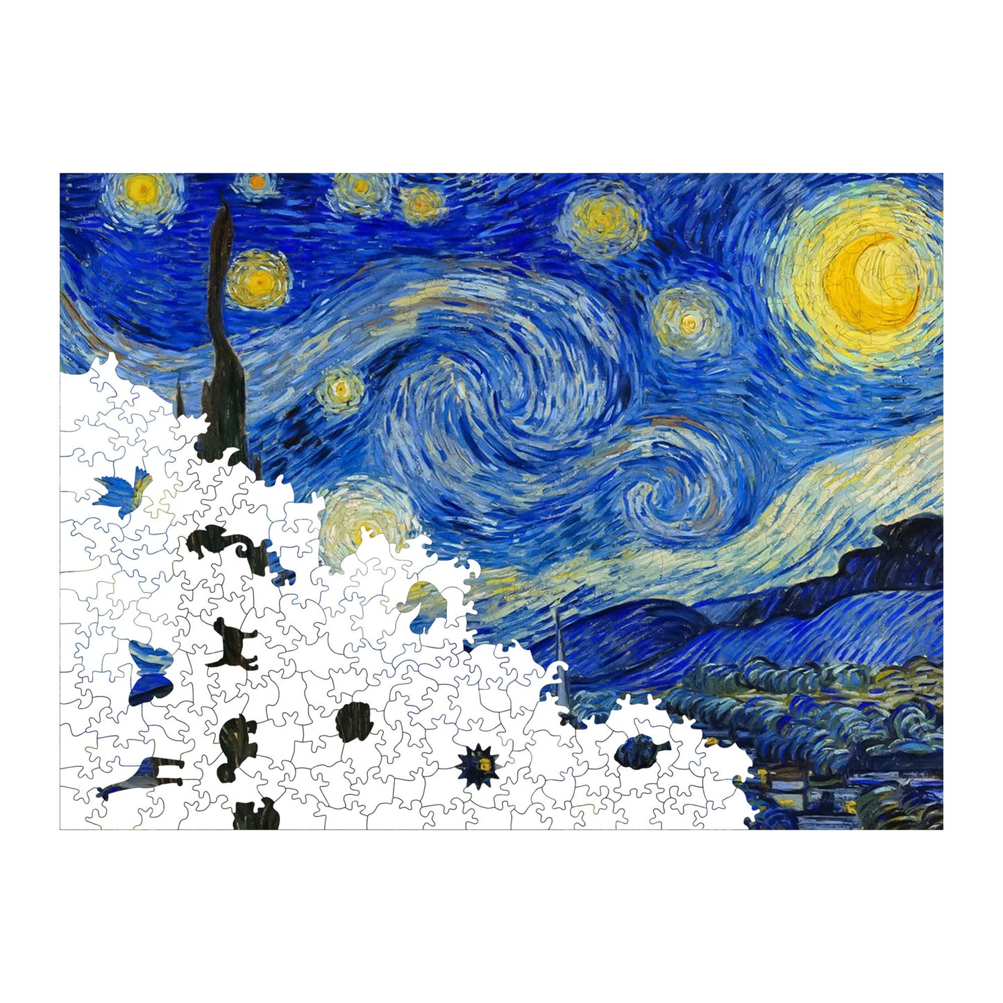 Holzpuzzle für Erwachsene, Van Gogh Sternennacht Premium Puzzle, 450 Teile anspruchsvolles Holzpuzzle, 11,4"x15,4" (29x39 cm) einzigartige Form, Holzpuzzle für Erwachsene