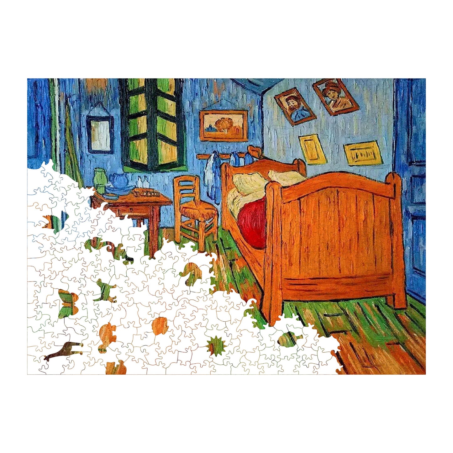 Holzpuzzle für Erwachsene, Van Goghs Schlafzimmer in Arles, Premium-Puzzle, 450 Teile, anspruchsvolles Holzpuzzle, 29 x 39 cm, einzigartige Form, Holzpuzzle für Erwachsene