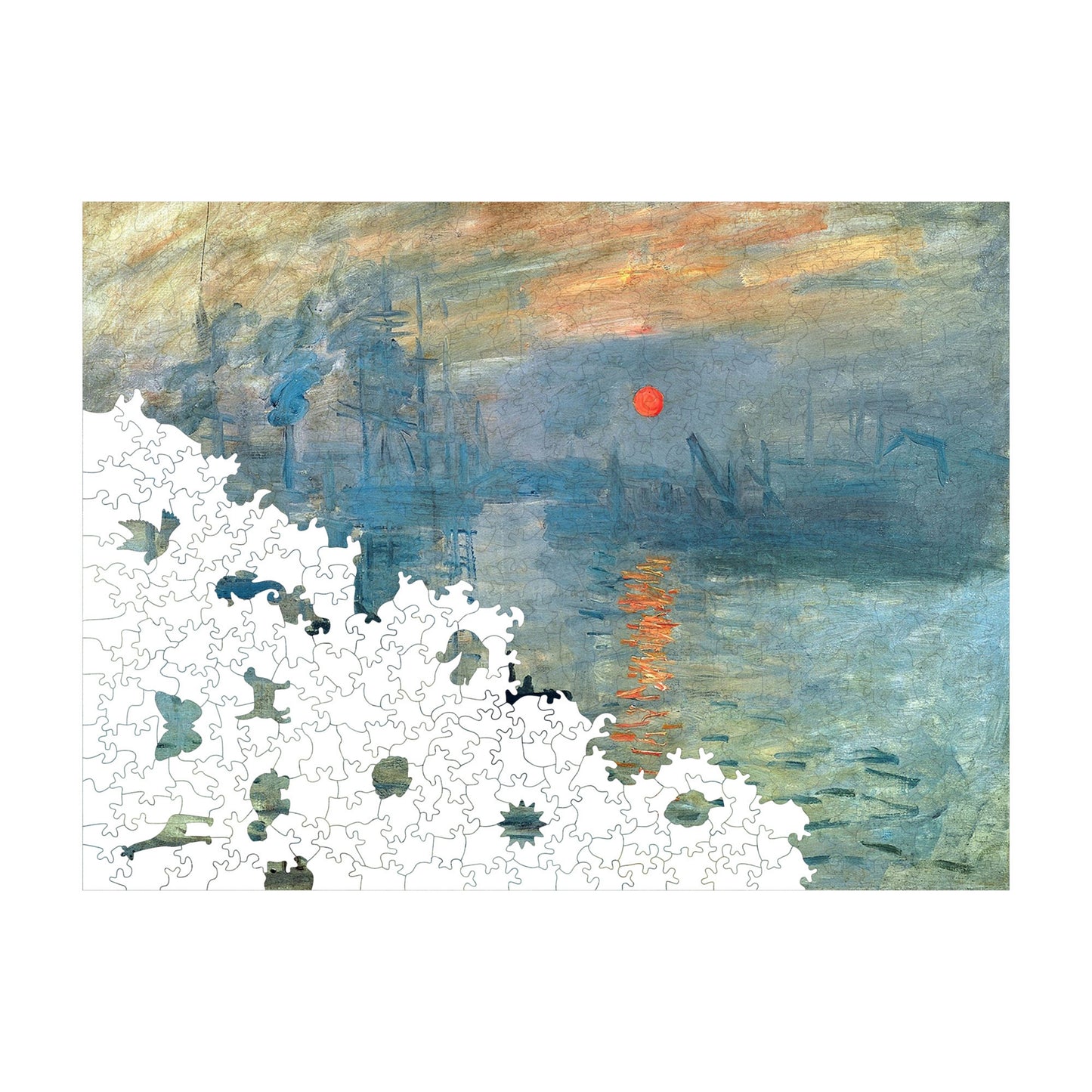 Holzpuzzle für Erwachsene, Claude Monet Impression: Sunrise Premium Puzzle, 450 Teile anspruchsvolles Holzpuzzle, 11,4"x15,4" (29x39 cm) einzigartige Form, Holzpuzzle für Erwachsene