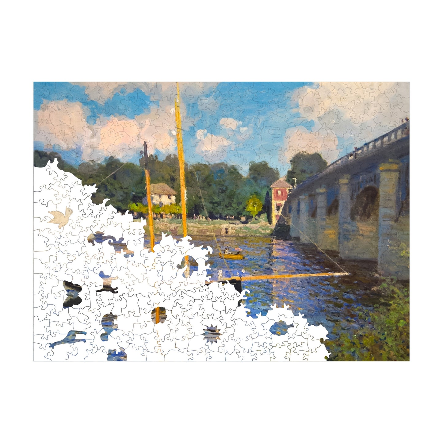 Holzpuzzle für Erwachsene, Claude Monet, Brücke von Argenteuil, Premium-Puzzle, 450 Teile, anspruchsvolles Holzpuzzle, 29 x 39 cm, einzigartige Form, Holzpuzzle für Erwachsene