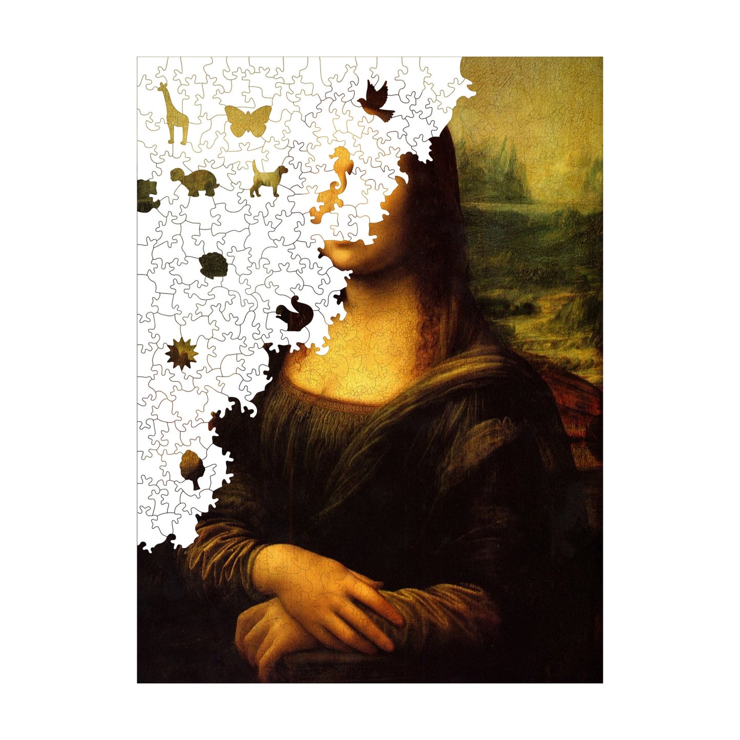 Holzpuzzle für Erwachsene, Mona Lisa Premium-Puzzle, 450 Teile anspruchsvolles Holzpuzzle, 11,4"x15,4" (29x39 cm) einzigartige Form, Holzpuzzle für Erwachsene