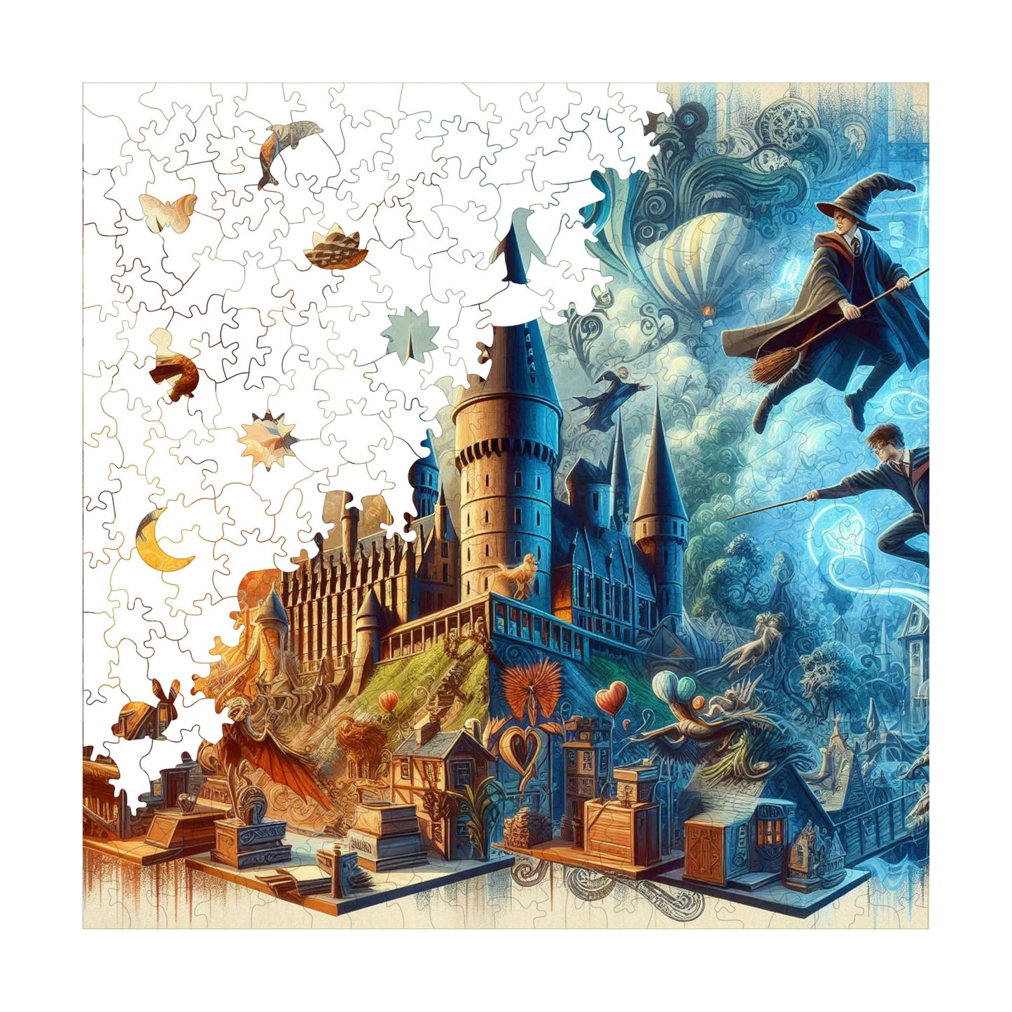 Wooden Puzzles for Adults, School of Witchcraft and Wizardry Premium Jigsaw Puzzles, 353 Pieces Challenging Wooden Jigsaw, 11,4"x11,4" (29x29 cm)