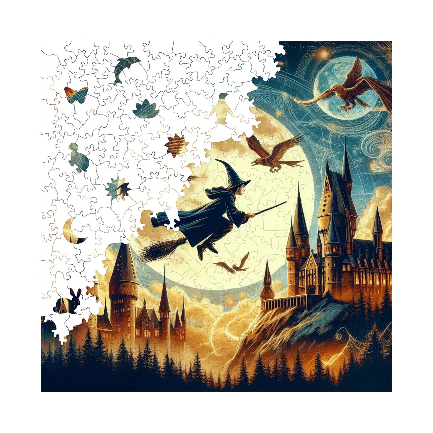Wooden Puzzles for Adults, Wizard and Magic School Premium Jigsaw Puzzles, 353 Pieces Challenging Wooden Jigsaw, 11,4"x11,4" (29x29 cm)