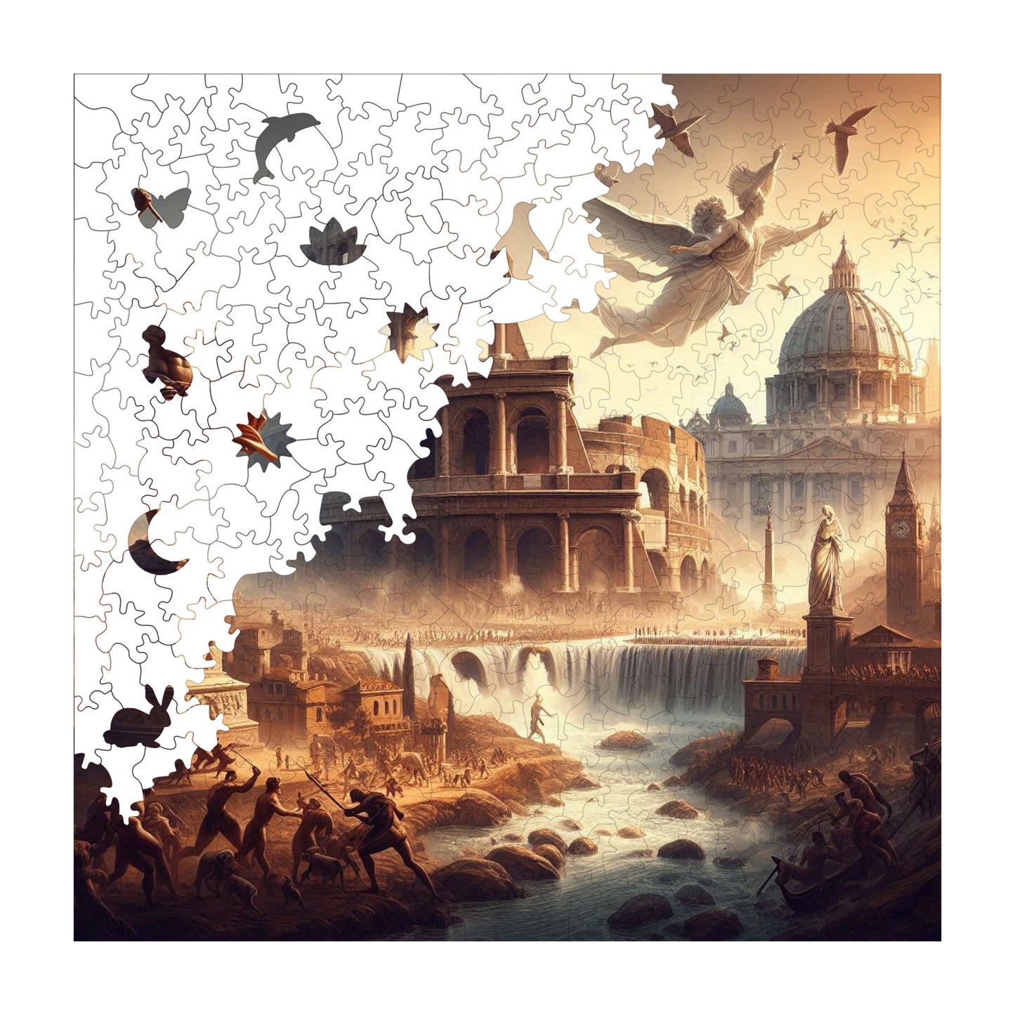 Holzpuzzle für Erwachsene, Antikes Rom Premium-Puzzle, 353 Teile anspruchsvolles Holzpuzzle, 11,4"x11,4" (29x29 cm) einzigartige Form, Holzpuzzle für Erwachsene