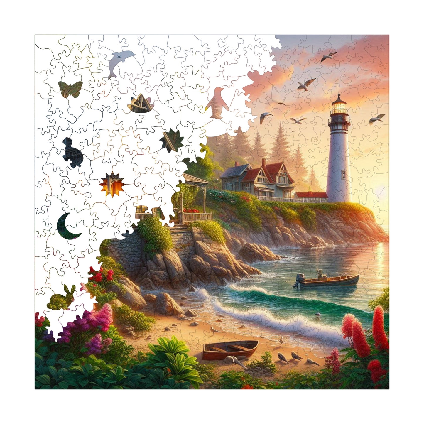 Wooden Puzzles for Adults, Lighthouse And Stone House Premium Jigsaw Puzzles, 353 Pieces Challenging Wooden Jigsaw, 11,4"x11,4" (29x29 cm)