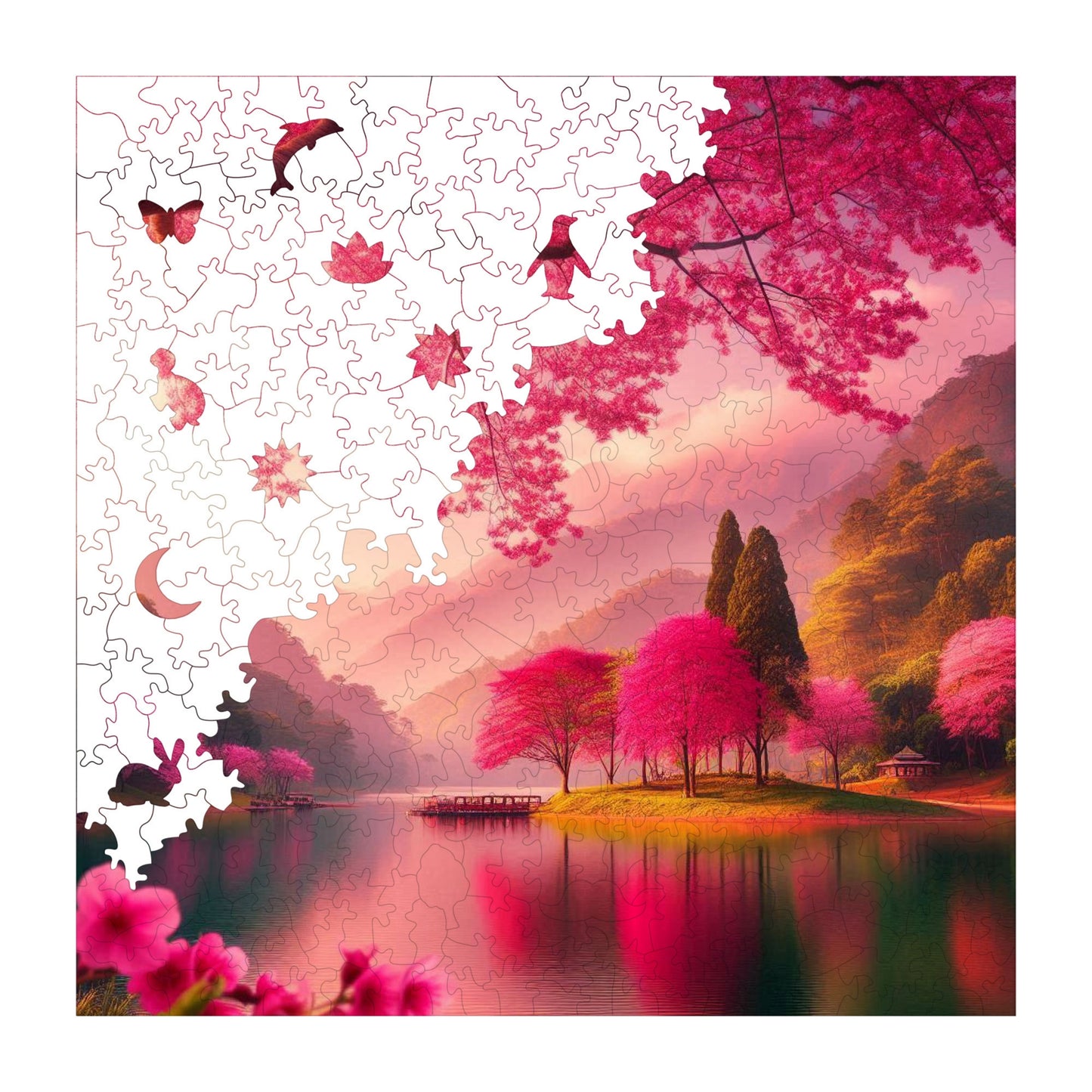 Wooden Puzzles for Adults, Peace of Sakura Premium Jigsaw Puzzles, 353 Pieces Challenging Wooden Jigsaw, 11,4"x11,4" (29x29 cm)