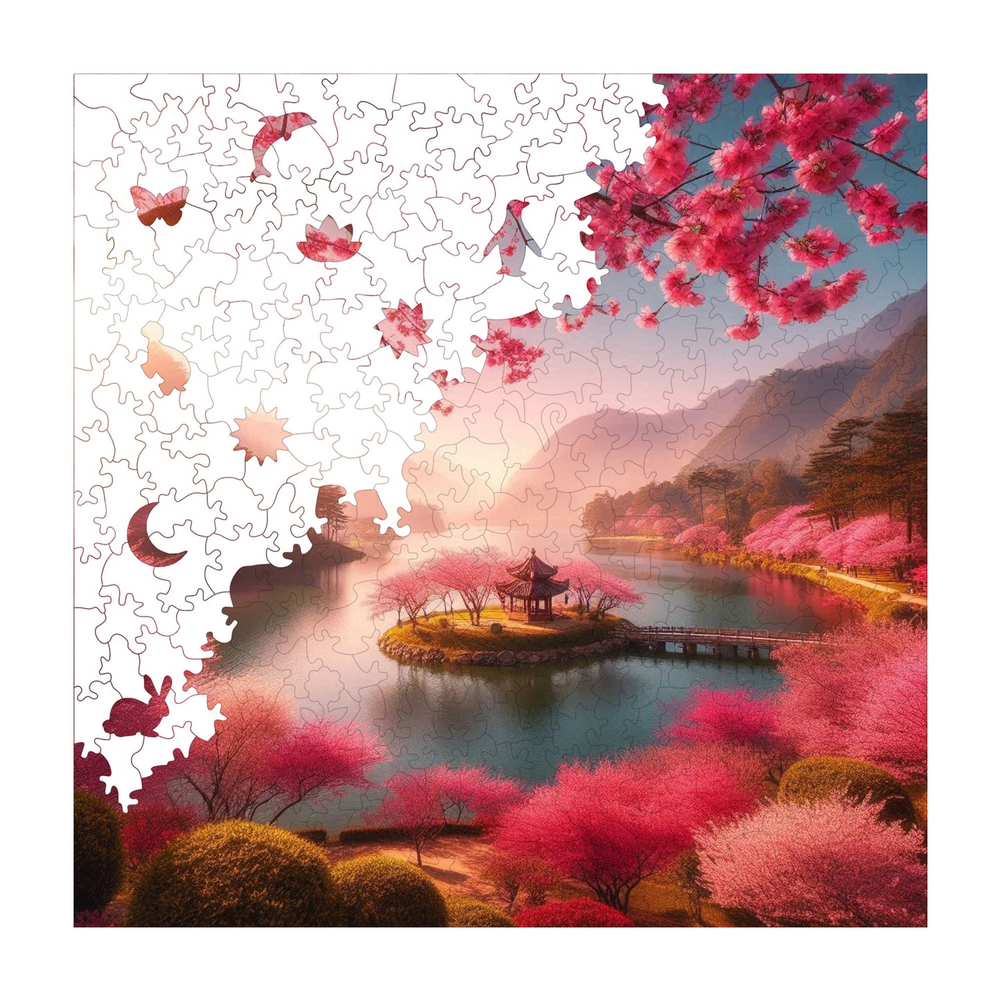 Wooden Puzzles for Adults, Cherry Blossom Dream Premium Jigsaw Puzzles, 353 Pieces Challenging Wooden Jigsaw, 11,4"x11,4" (29x29 cm)