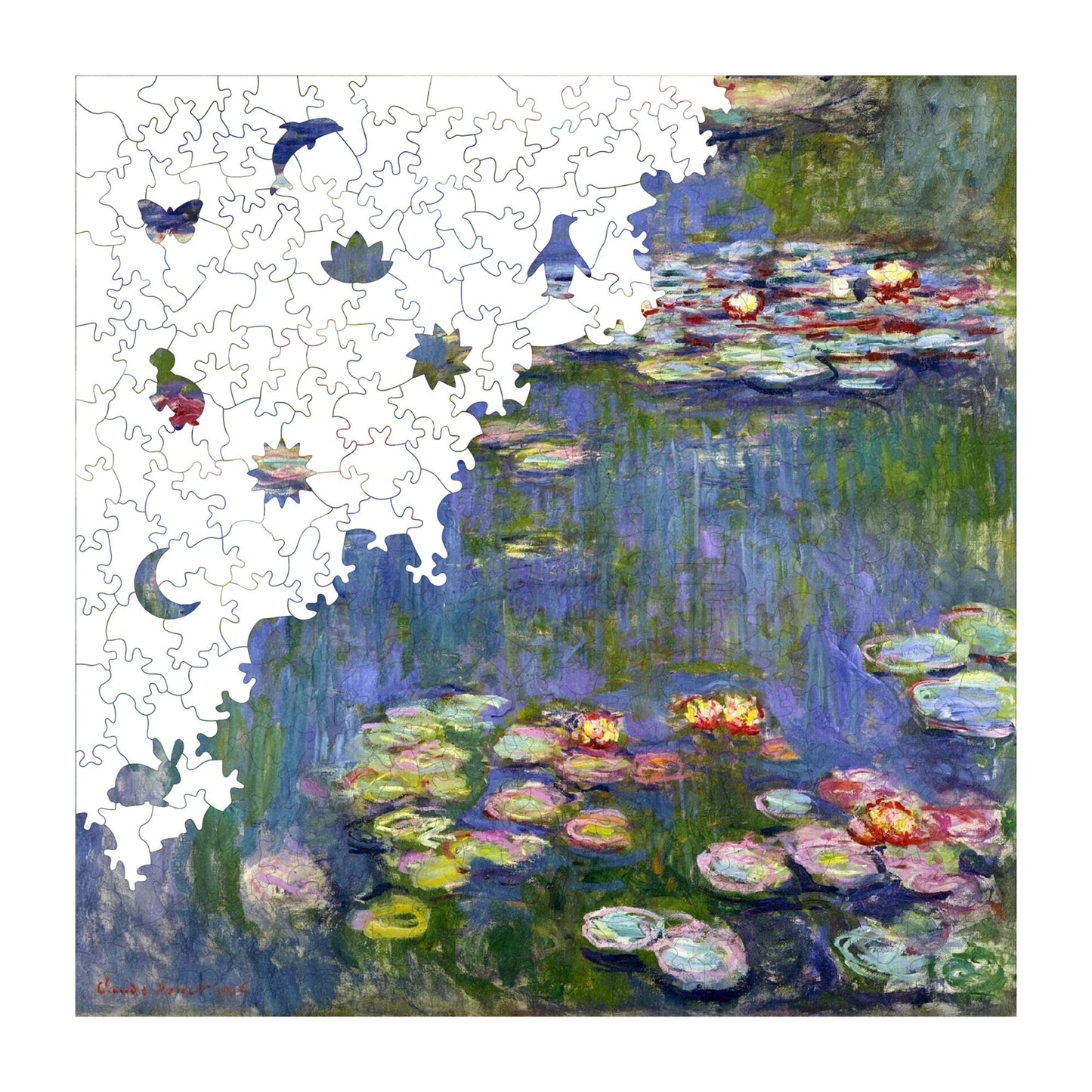 Wooden Puzzles for Adults, Claude Monet Water Lilies Premium Jigsaw Puzzles, 353 Pieces Challenging Wooden Jigsaw, 11,4"x11,4" (29x29 cm)