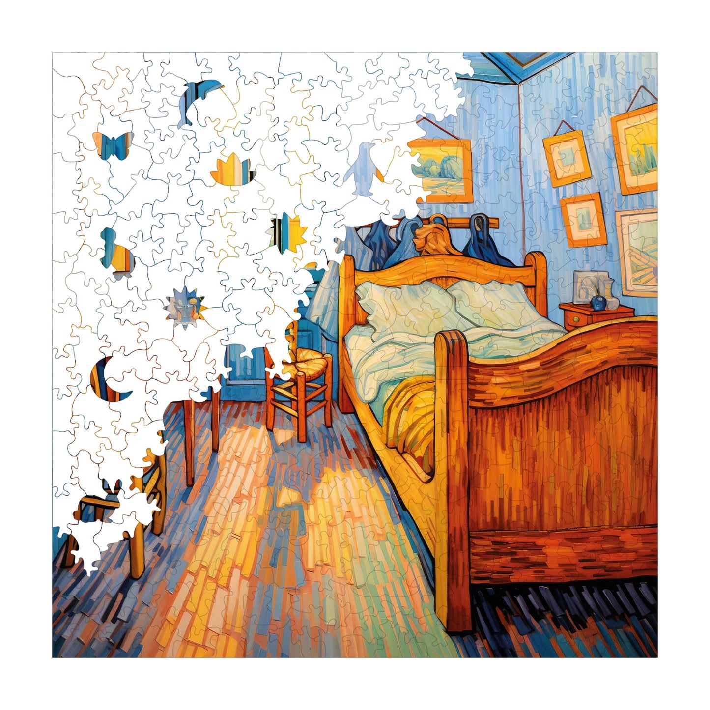 Wooden Puzzles for Adults, Van Gogh Bedroom Reproduction Premium Jigsaw Puzzles, 353 Pieces Challenging Wooden Jigsaw, 11,4"x11,4" (29x29 cm)
