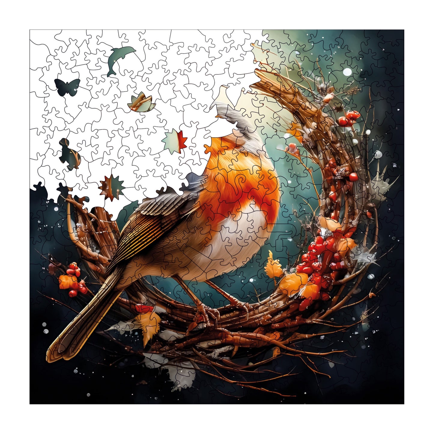 Holzpuzzle für Erwachsene, Rotkehlchen-Vogel-Premium-Puzzle, 353 Teile anspruchsvolles Holzpuzzle, 11,4"x11,4" (29x29 cm) einzigartige Form, Holzpuzzle für Erwachsene