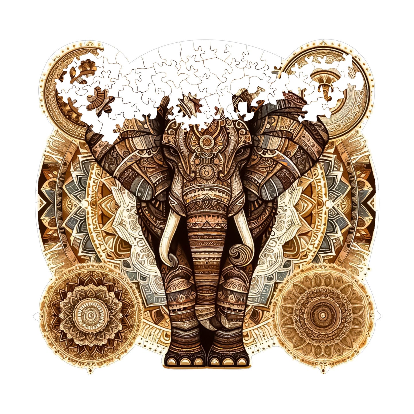 Holzpuzzle für Erwachsene, Majestätisches Mandala-Elefant-Premium-Puzzle, 250 Teile anspruchsvolles Holzpuzzle, 11,4"x11" (29x28 cm) einzigartige Form, Holzpuzzle für Erwachsene