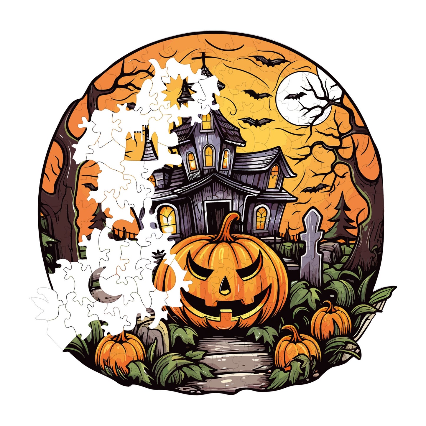 Wooden Puzzles for Adults, Haunted Mansion Premium Jigsaw Puzzles, 155 Pieces Challenging Wooden Jigsaw, 11,4"x11,4" (29x29 cm)