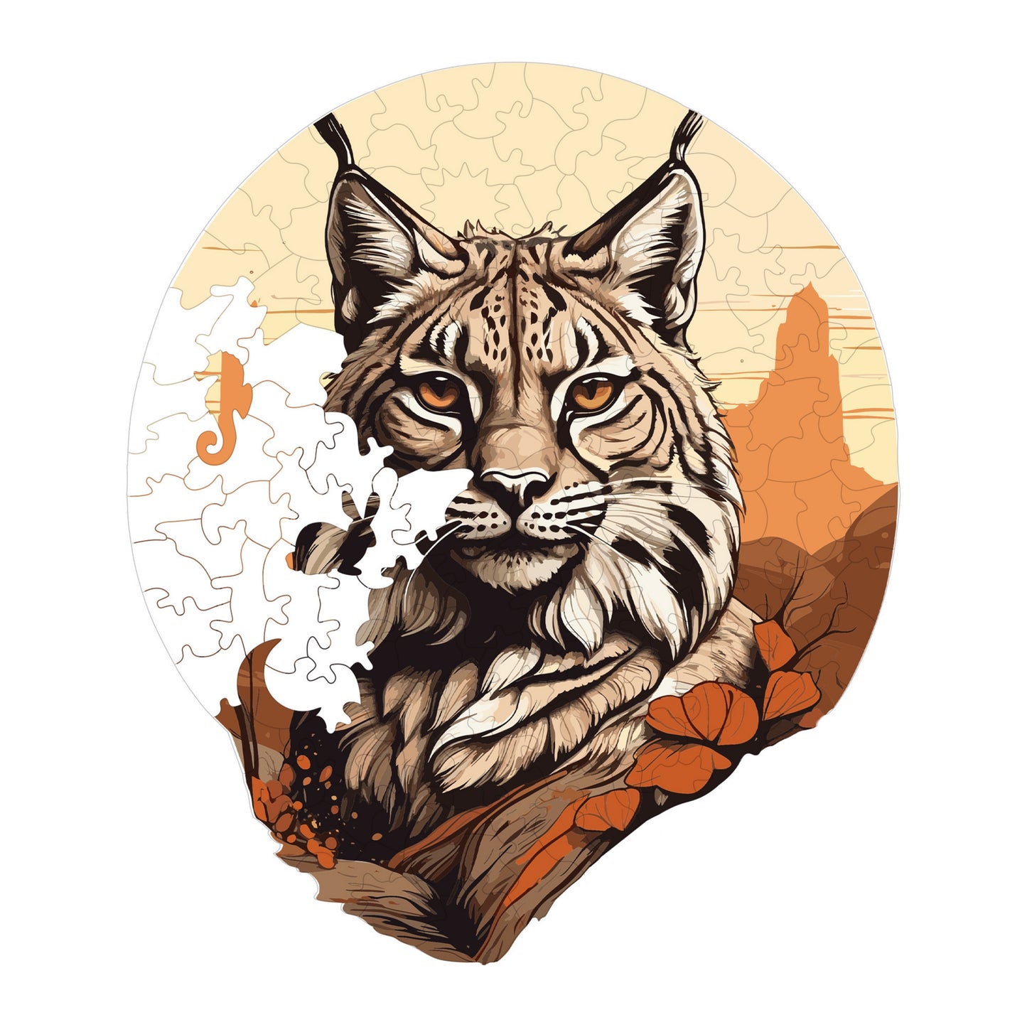 Holzpuzzle für Erwachsene, Desert Lynx Premium Puzzle, 141 Teile anspruchsvolles Holzpuzzle, 9,4"x11" (24x28 cm) einzigartige Form, Holzpuzzle für Erwachsene