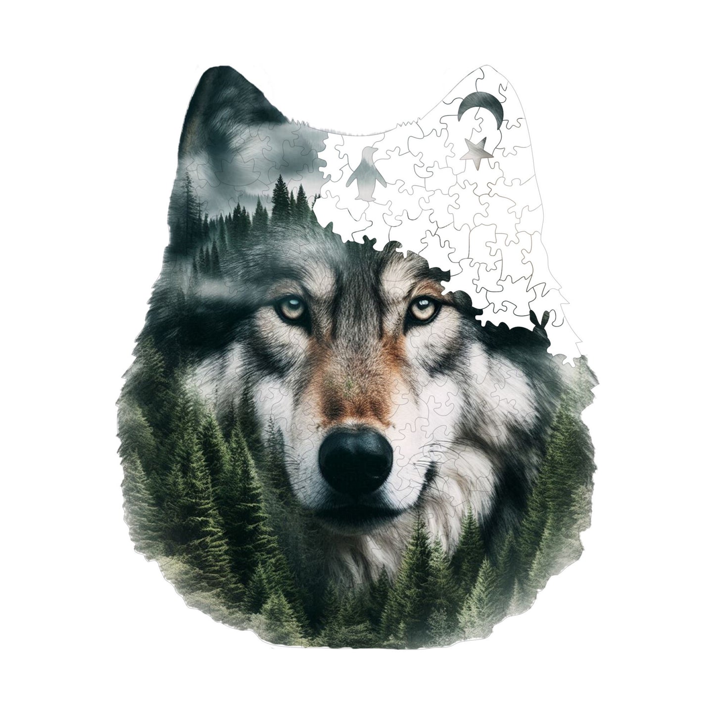 Holzpuzzle für Erwachsene, Grauer Wolf, Premium-Puzzle, 200 Teile, anspruchsvolles Holzpuzzle, 9,4"x11,4" (24x29 cm), einzigartige Form, Holzpuzzle für Erwachsene