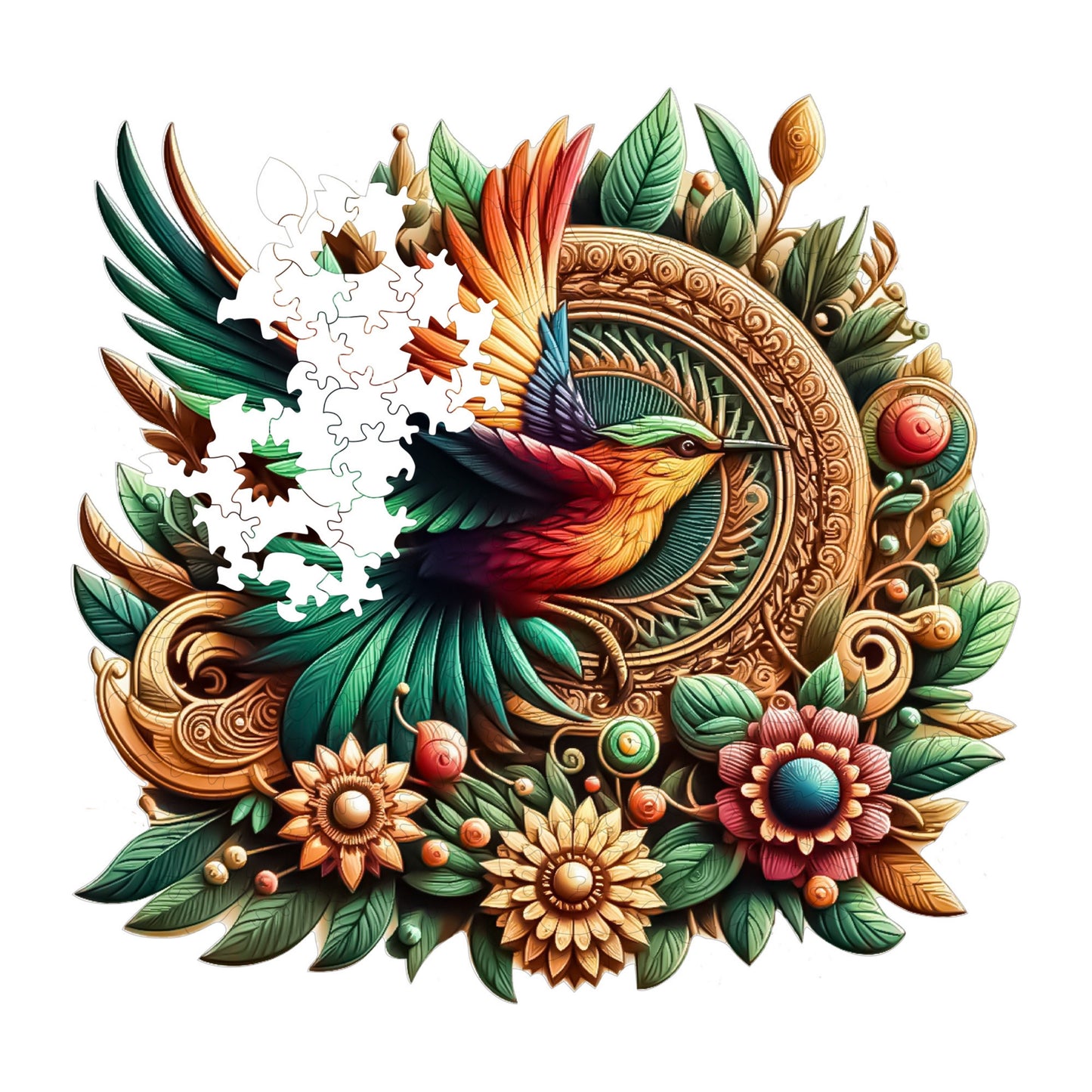 Holzpuzzle für Erwachsene, Kolibri-Premium-Puzzle, 250 Teile anspruchsvolles Holzpuzzle, 11,4"x11" (29x28 cm) einzigartige Form, Holzpuzzle für Erwachsene