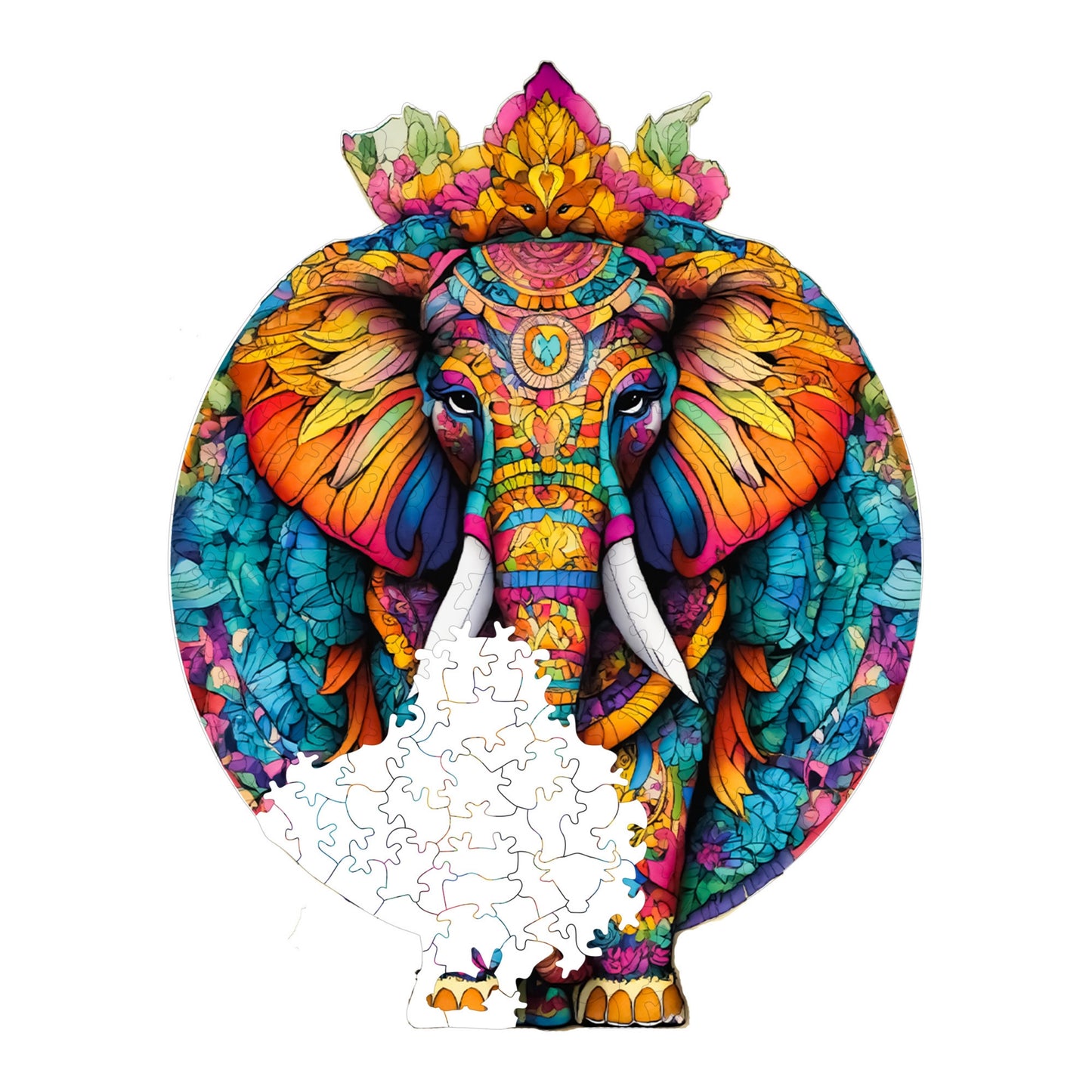 Holzpuzzle für Erwachsene, Mandala-Elefant, Premium-Puzzle, 220 Teile, anspruchsvolles Holzpuzzle, 28 x 36 cm, einzigartige Form, Holzpuzzle für Erwachsene
