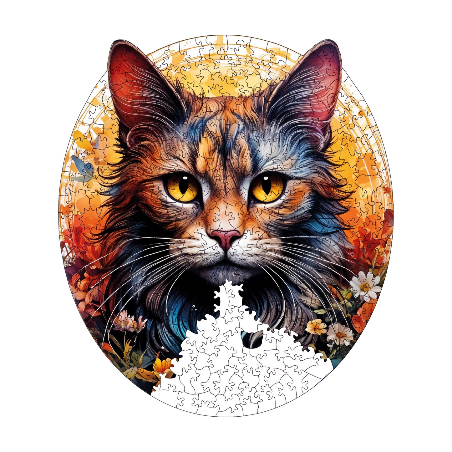 Holzpuzzle für Erwachsene, Premium-Puzzle „Katze und Blume“, 333 Teile, anspruchsvolles Holzpuzzle, 29 x 29 cm, einzigartige Form, Holzpuzzle für Erwachsene