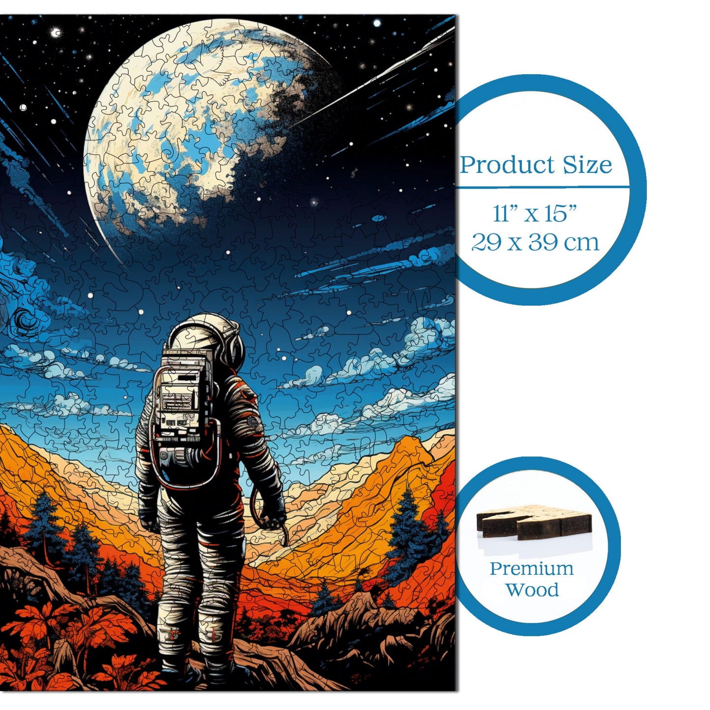 Holzpuzzle für Erwachsene, Premium-Puzzle „Space Traveler“, 450 Teile, anspruchsvolles Holzpuzzle, 29 x 39 cm, einzigartige Form, Holzpuzzle für Erwachsene