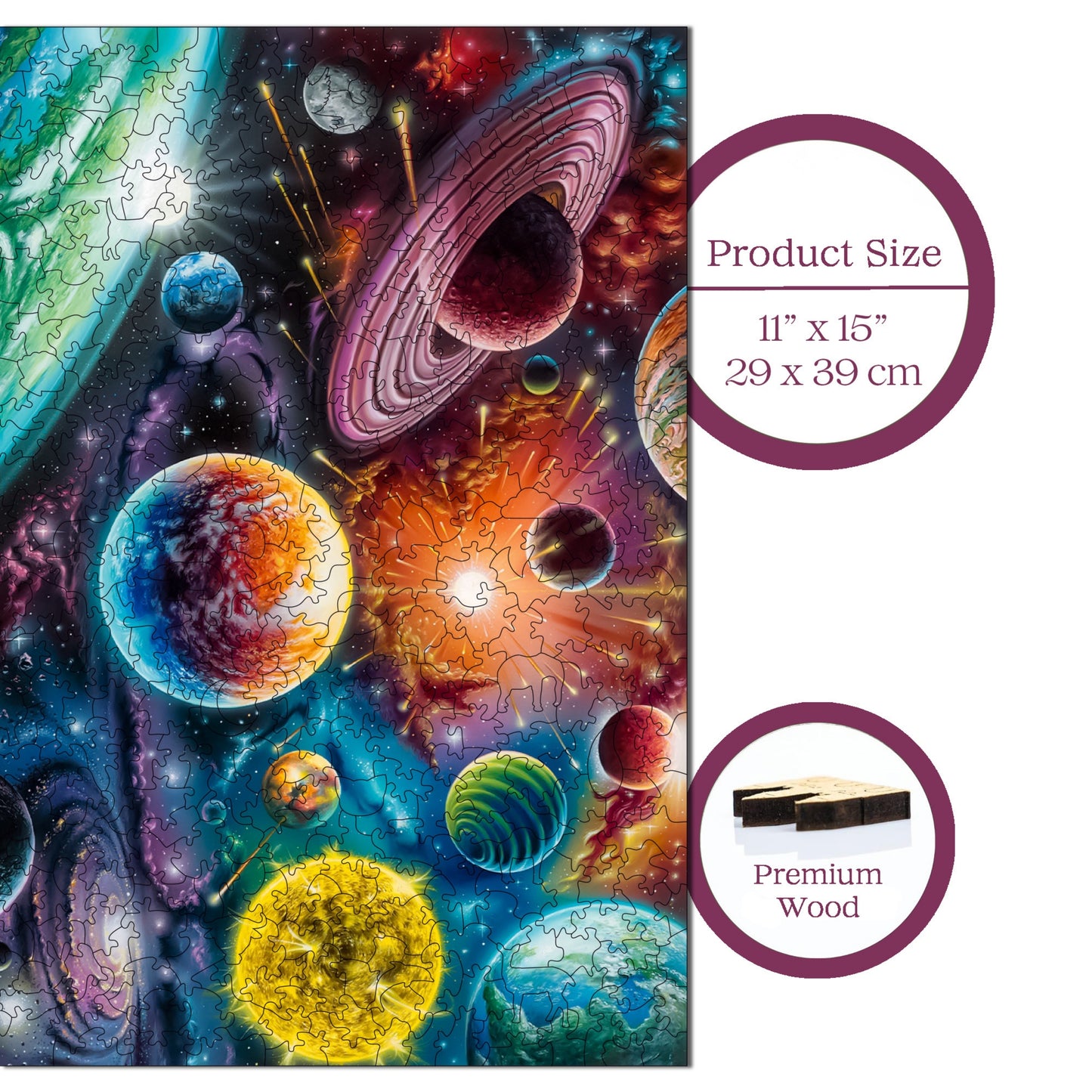 Holzpuzzle für Erwachsene, Kosmische Symphonie im Weltraum, Premium-Puzzle, 450 Teile, anspruchsvolles Holzpuzzle, 29 x 39 cm, einzigartige Form, Holzpuzzle für Erwachsene