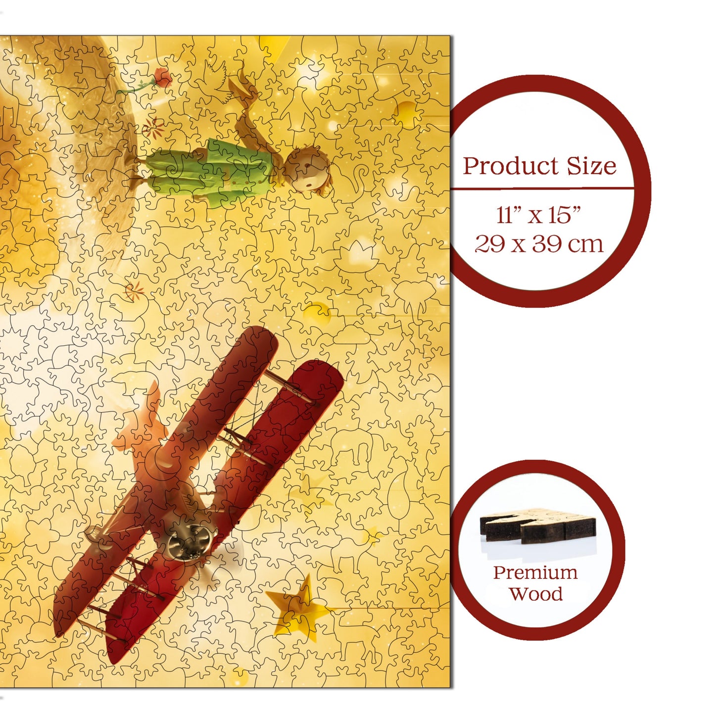 Holzpuzzle für Erwachsene, Der Kleine Prinz Premium Puzzle, 450 Teile anspruchsvolles Holzpuzzle, 11,4"x15,4" (29x39 cm) einzigartige Form, Holzpuzzle für Erwachsene