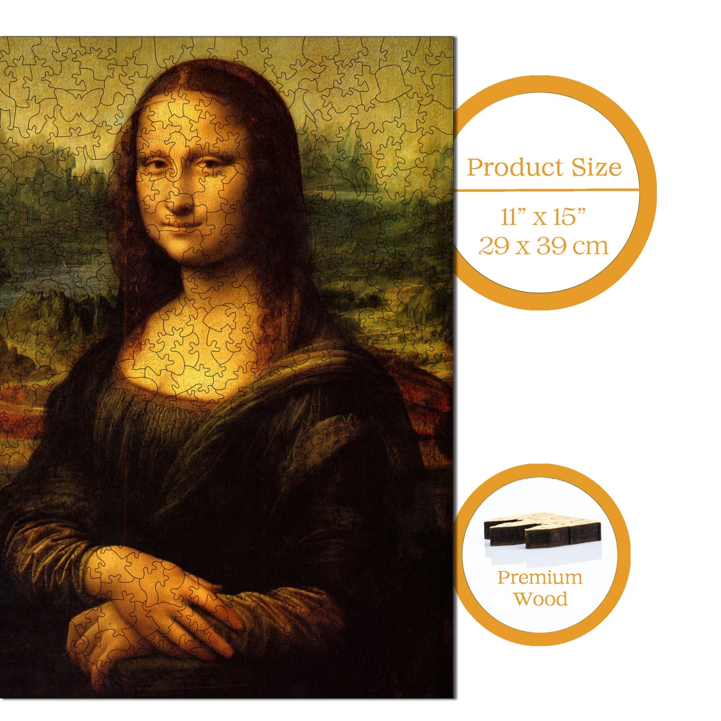 Holzpuzzle für Erwachsene, Mona Lisa Premium-Puzzle, 450 Teile anspruchsvolles Holzpuzzle, 11,4"x15,4" (29x39 cm) einzigartige Form, Holzpuzzle für Erwachsene