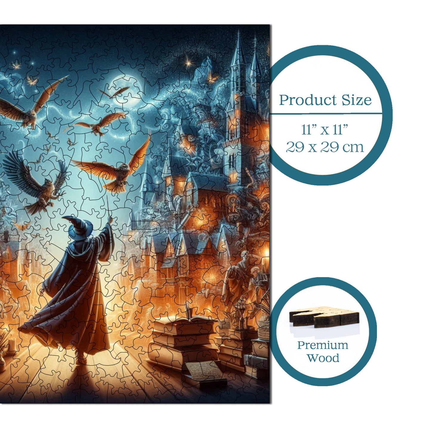 Wooden Puzzles for Adults, The Wizard Premium Jigsaw Puzzles, 353 Pieces Challenging Wooden Jigsaw, 11,4"x11,4" (29x29 cm)
