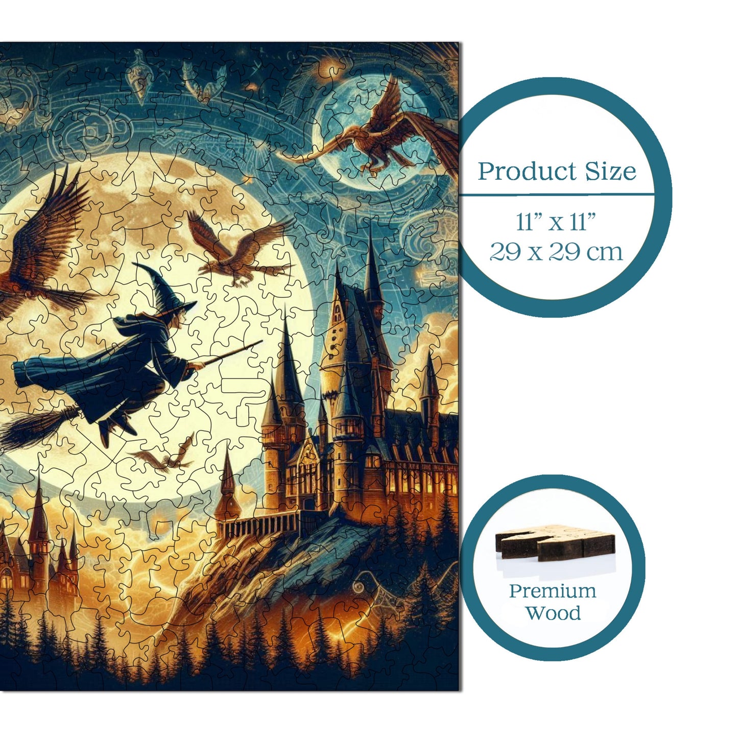 Wooden Puzzles for Adults, Wizard and Magic School Premium Jigsaw Puzzles, 353 Pieces Challenging Wooden Jigsaw, 11,4"x11,4" (29x29 cm)