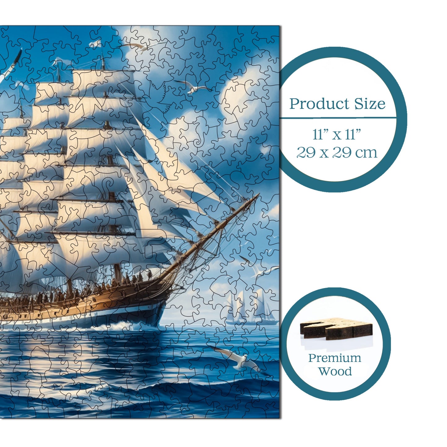 Wooden Puzzles for Adults, Sailing Legend Premium Jigsaw Puzzles, 353 Pieces Challenging Wooden Jigsaw, 11,4"x11,4" (29x29 cm)