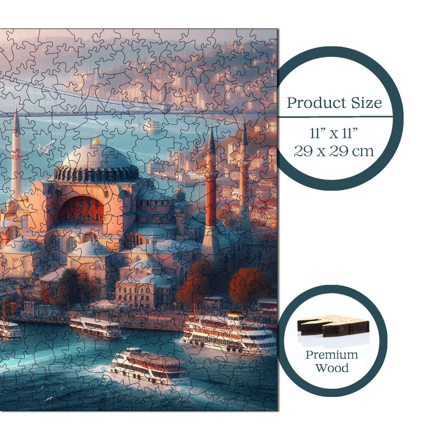 Holzpuzzle für Erwachsene, Hagia Sophia, Perle des Bosporus, Premium-Puzzle, 353 Teile, anspruchsvolles Holzpuzzle, 11,4"x11,4" (29 x 29 cm), einzigartige Form, Holzpuzzle für Erwachsene