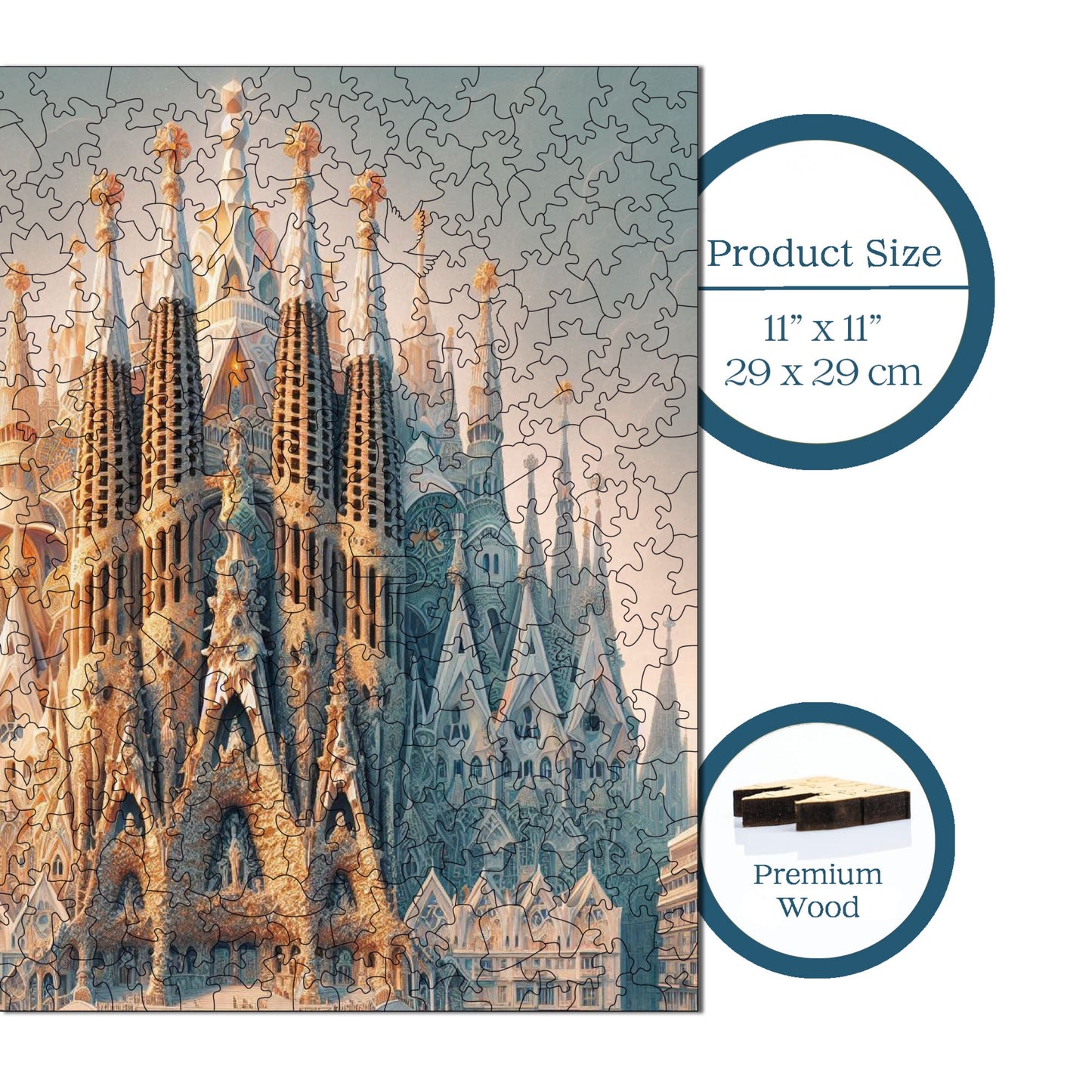 Holzpuzzle für Erwachsene, La Sagrada Familia Premium-Puzzle, 353 Teile anspruchsvolles Holzpuzzle, 11,4"x11,4" (29x29 cm) einzigartige Form, Holzpuzzle für Erwachsene