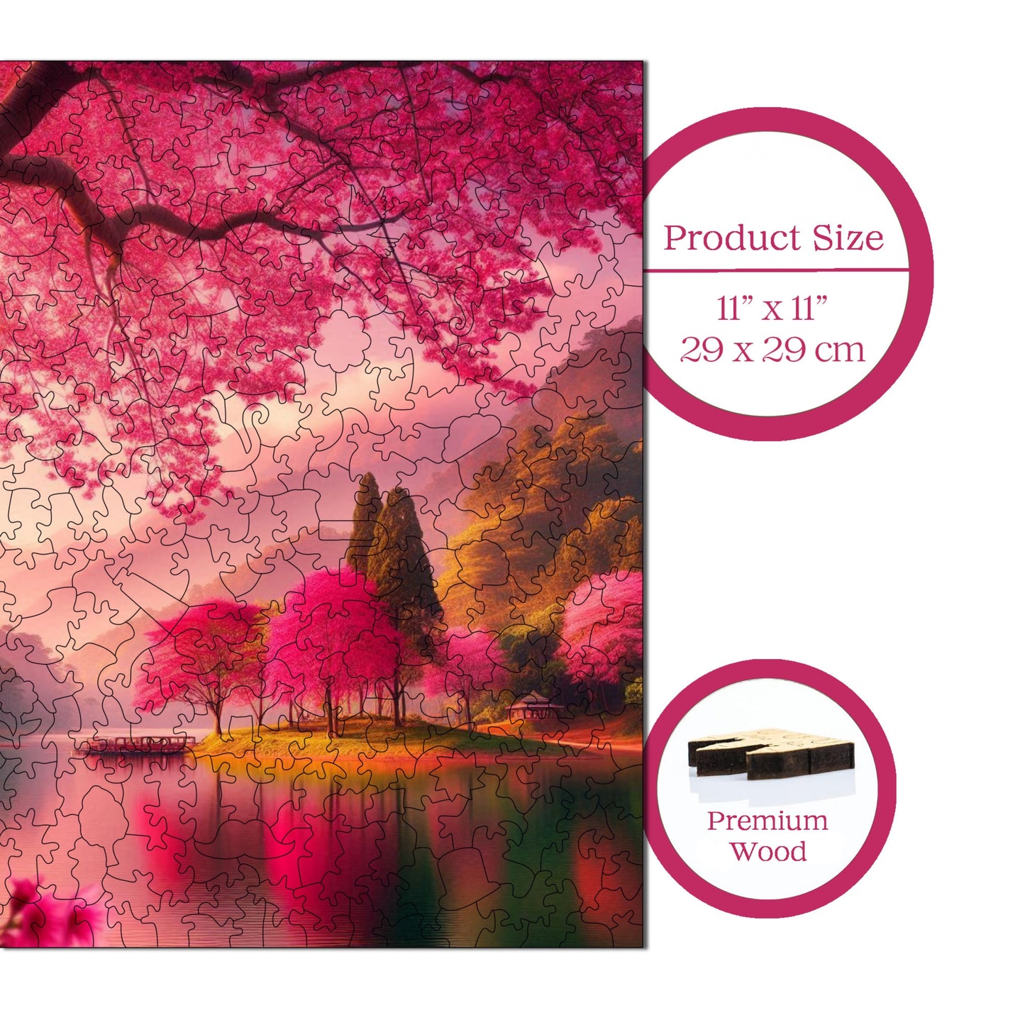 Wooden Puzzles for Adults, Peace of Sakura Premium Jigsaw Puzzles, 353 Pieces Challenging Wooden Jigsaw, 11,4"x11,4" (29x29 cm)