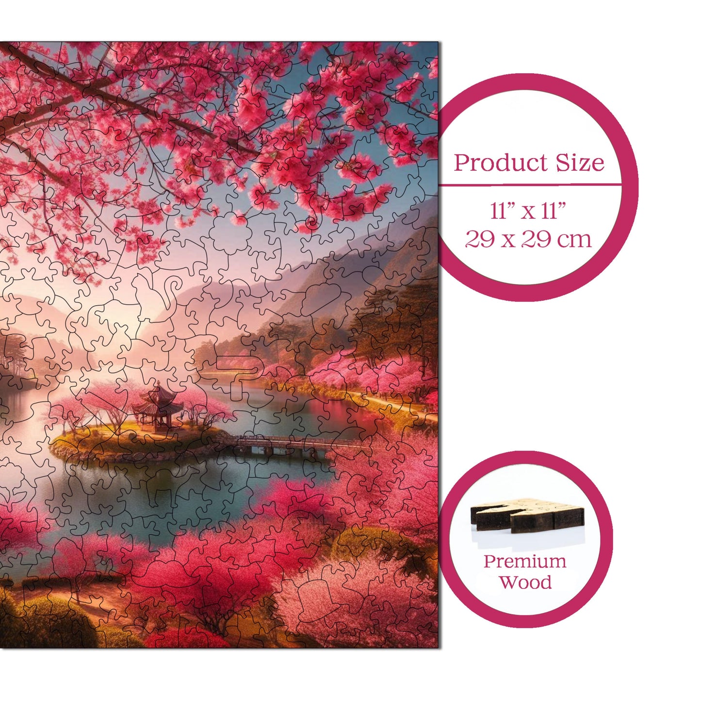 Wooden Puzzles for Adults, Cherry Blossom Dream Premium Jigsaw Puzzles, 353 Pieces Challenging Wooden Jigsaw, 11,4"x11,4" (29x29 cm)
