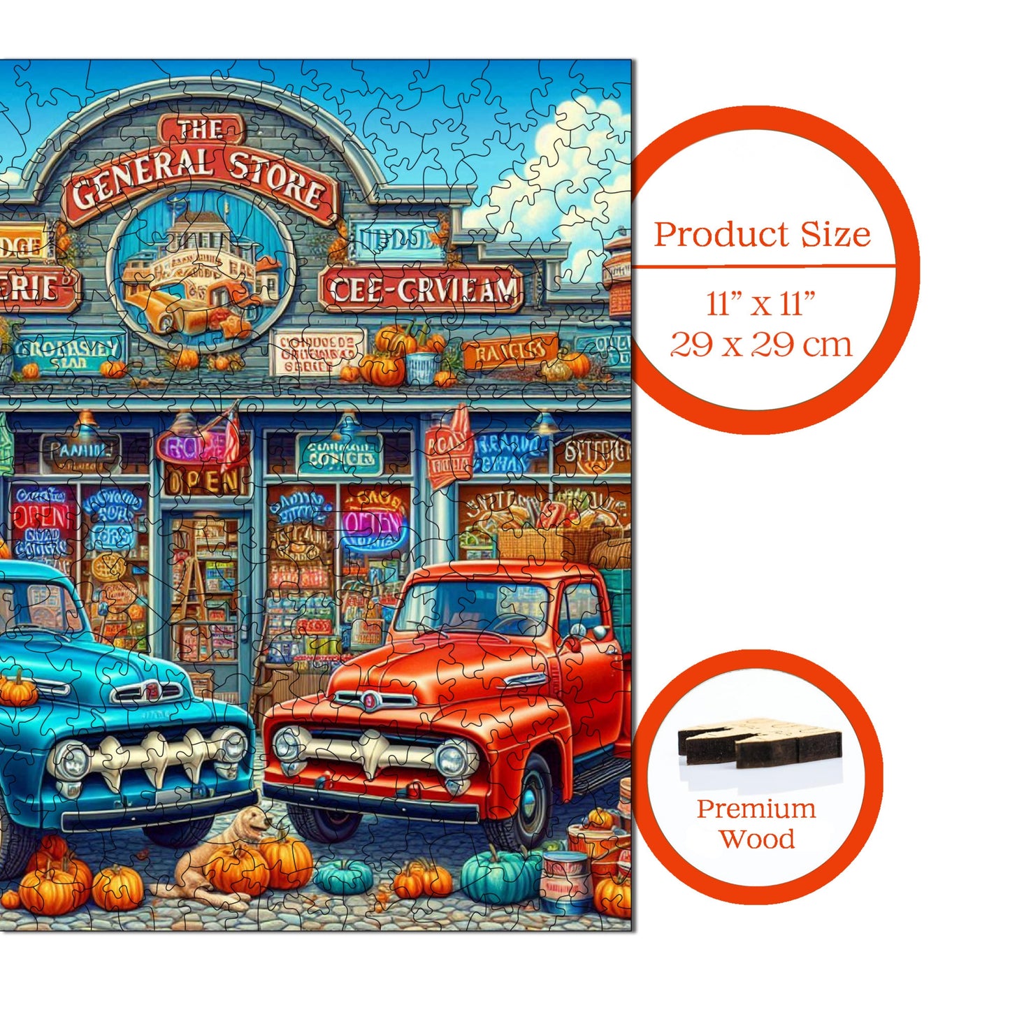 Holzpuzzle für Erwachsene, Small Town Market Premium Puzzle, 353 Teile anspruchsvolles Holzpuzzle, 11,4"x11,4" (29x29 cm) einzigartige Form, Holzpuzzle für Erwachsene