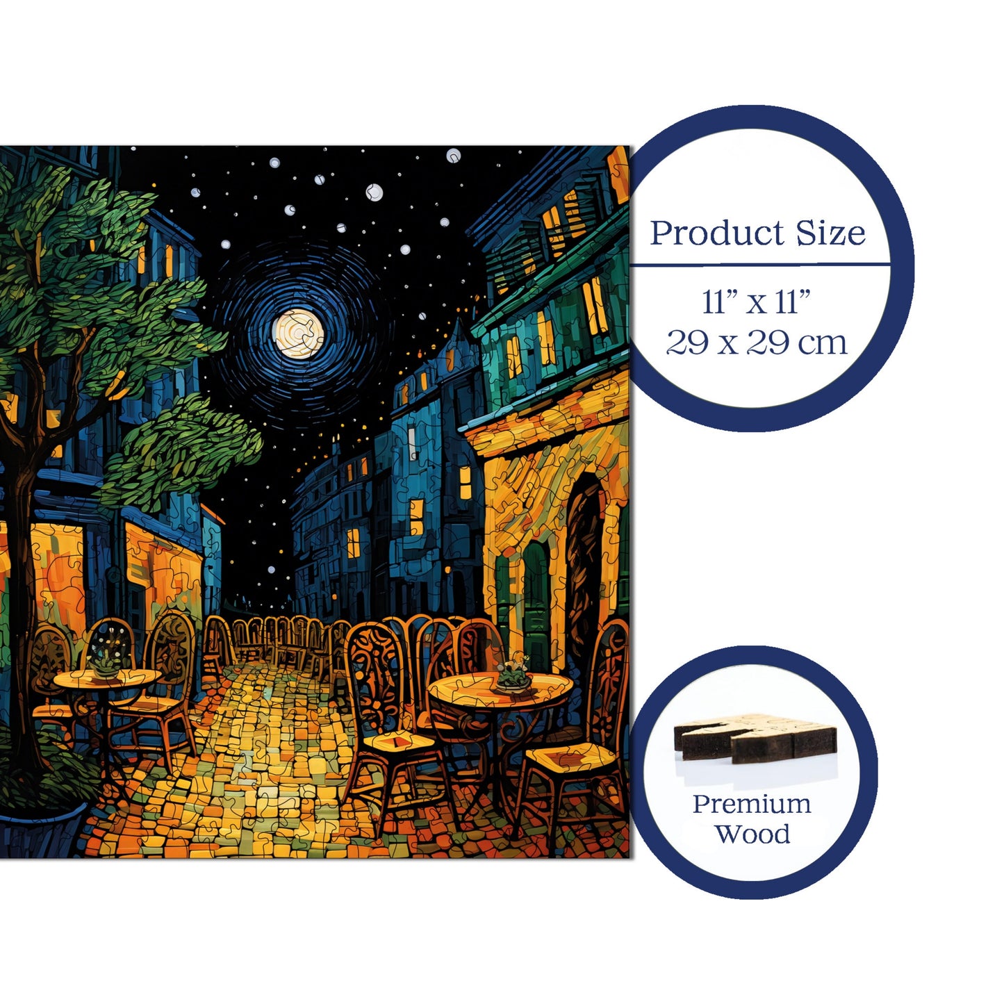 Wooden Puzzles for Adults, Van Gogh Cafe Terrace Night Reproduction Premium Jigsaw Puzzles, 353 Pieces Wooden Jigsaw, 11,4"x11,4" (29x29 cm)