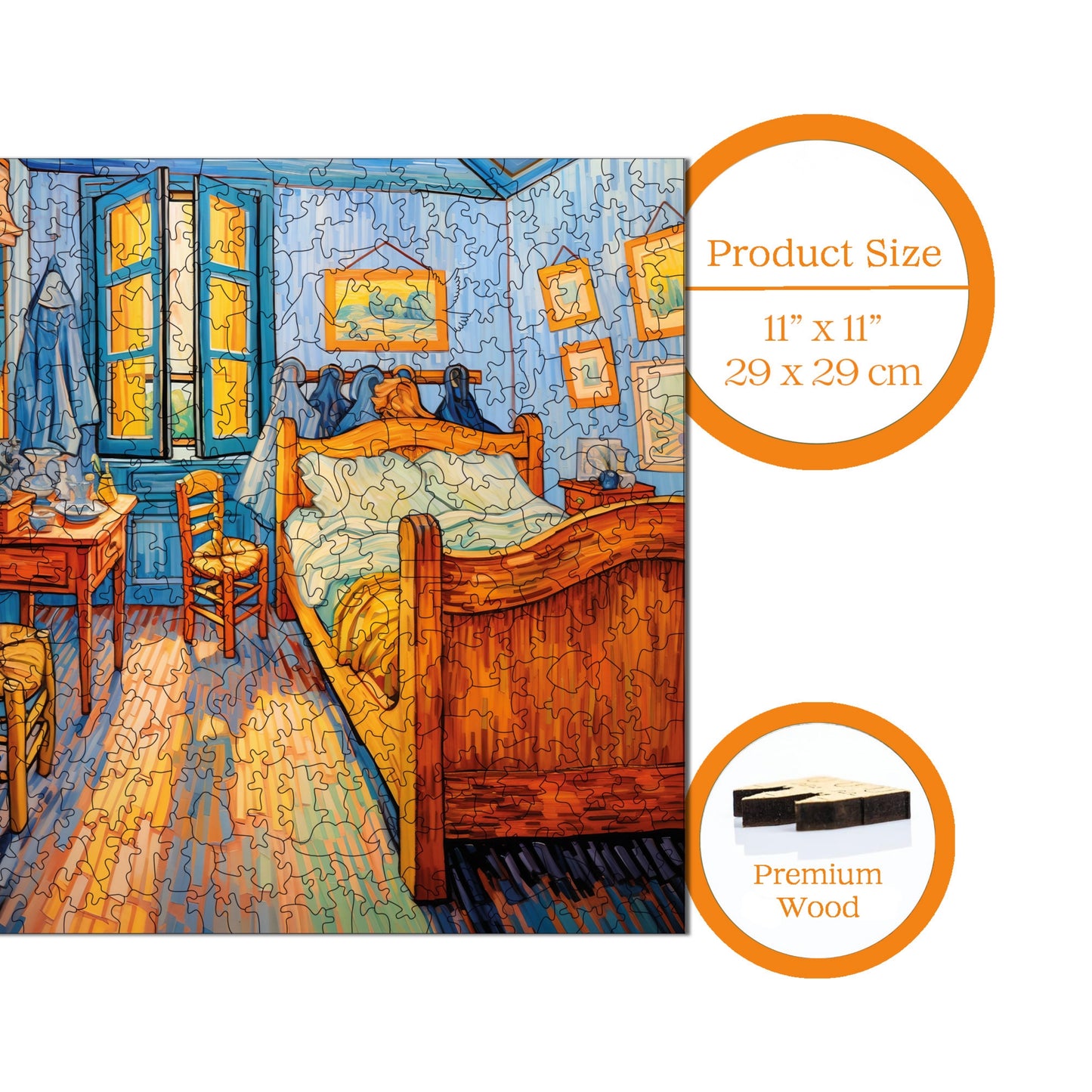 Wooden Puzzles for Adults, Van Gogh Bedroom Reproduction Premium Jigsaw Puzzles, 353 Pieces Challenging Wooden Jigsaw, 11,4"x11,4" (29x29 cm)