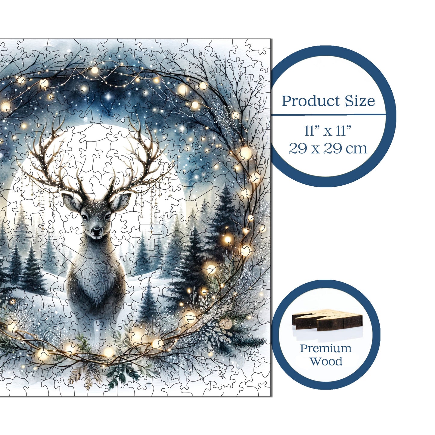 Holzpuzzle für Erwachsene, Hirsch unter dem Silbermond, Premium-Puzzle, 353 Teile, anspruchsvolles Holzpuzzle, 29 x 29 cm, einzigartige Form, Holzpuzzle für Erwachsene