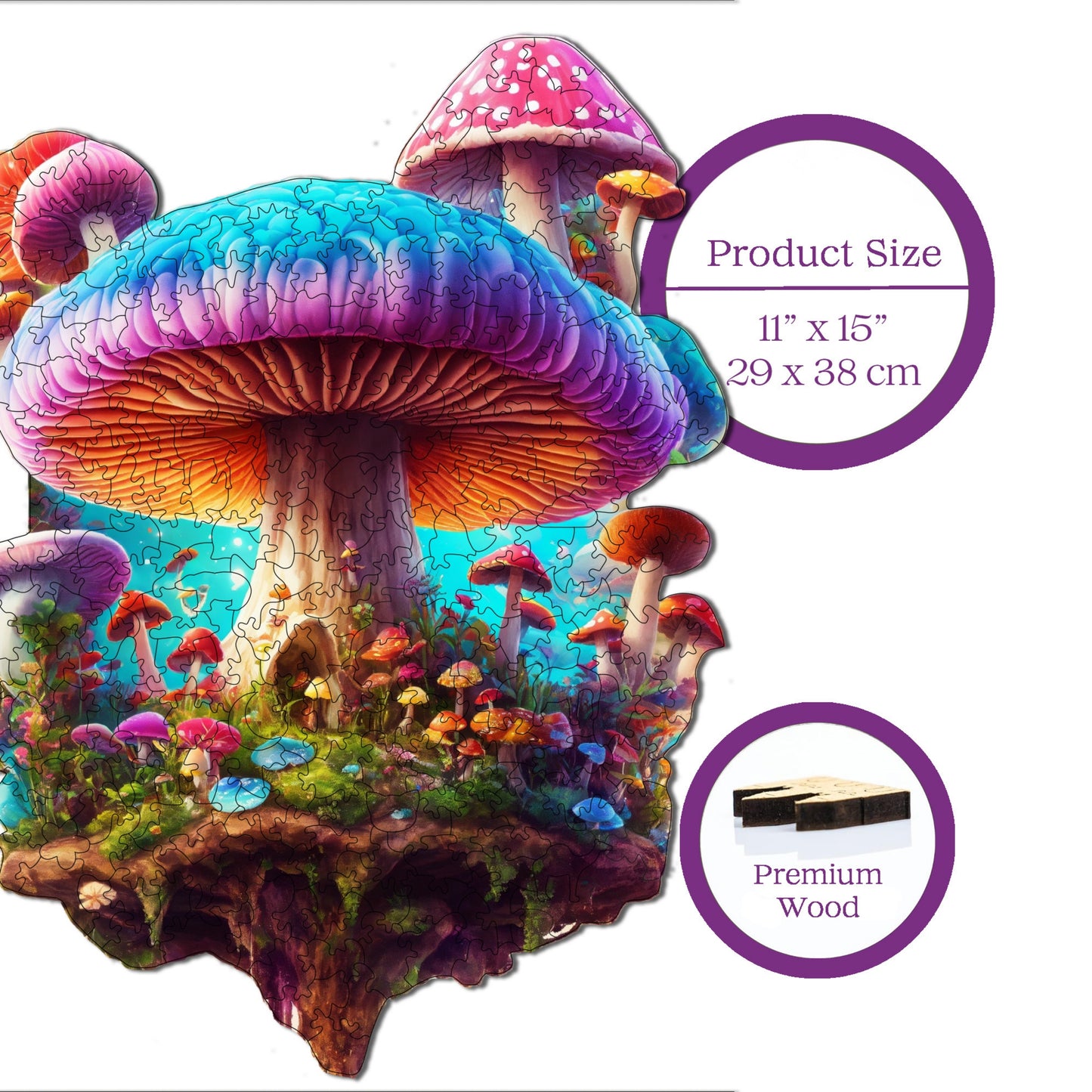 Wooden Puzzles for Adults, Mushroom Island Premium Jigsaw Puzzles, 290 Pieces Challenging Wooden Jigsaw, 11,4"x15" (29x38 cm)