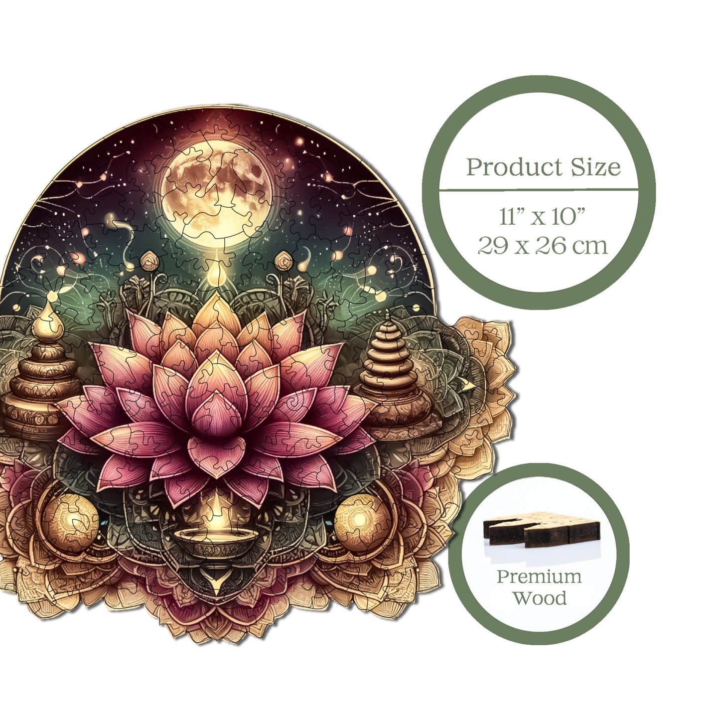 Wooden Puzzles for Adults, Starry Lotus Mandala Premium Jigsaw Puzzles, 280 Pieces Challenging Wooden Jigsaw, 11,4"x10,2" (29x26 cm)