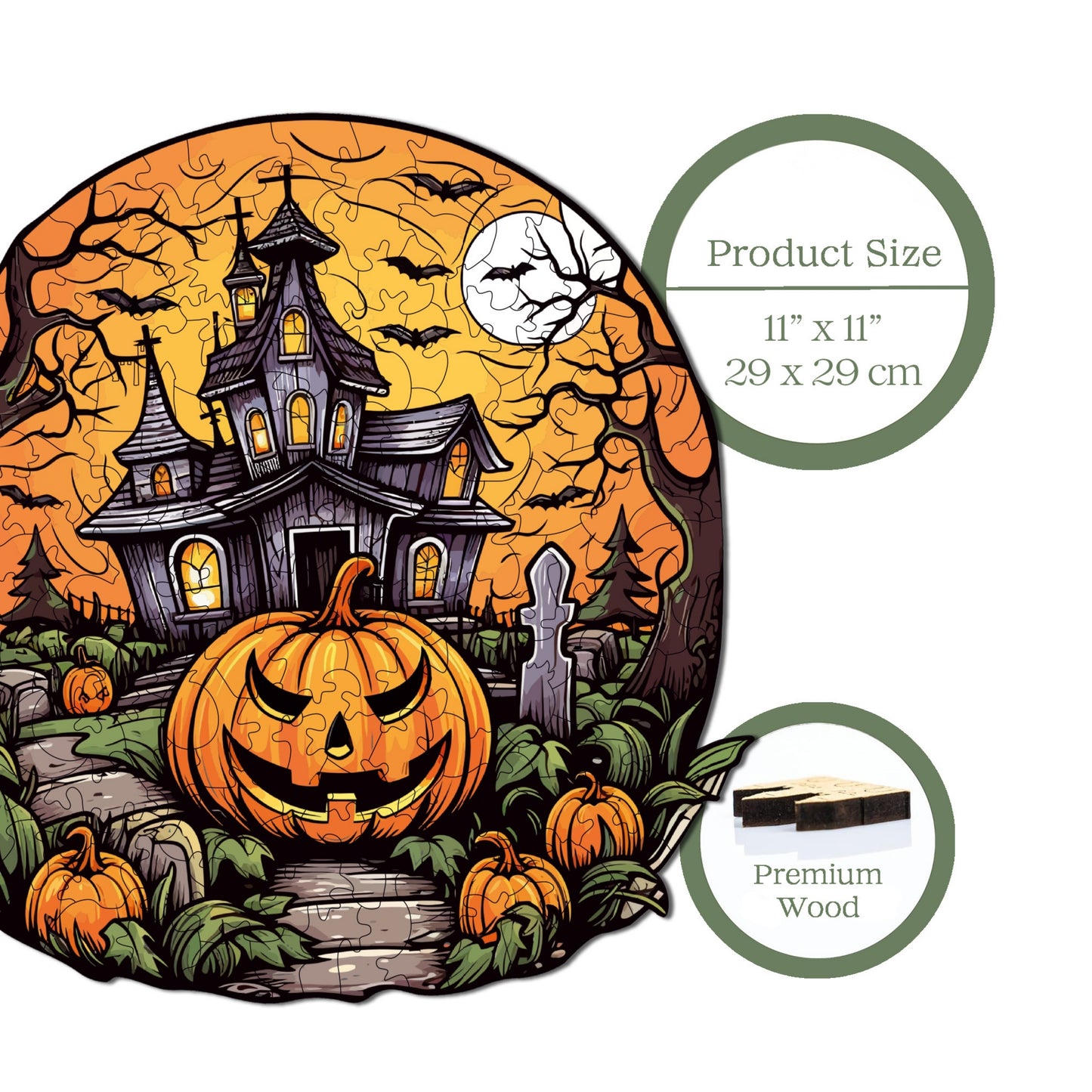 Wooden Puzzles for Adults, Haunted Mansion Premium Jigsaw Puzzles, 155 Pieces Challenging Wooden Jigsaw, 11,4"x11,4" (29x29 cm)