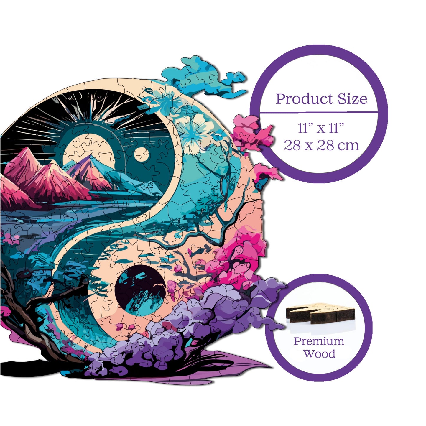 Wooden Puzzles for Adults, Yin Yang Premium Jigsaw Puzzles, 141 Pieces Challenging Wooden Jigsaw, 11"x11" (28x28 cm)