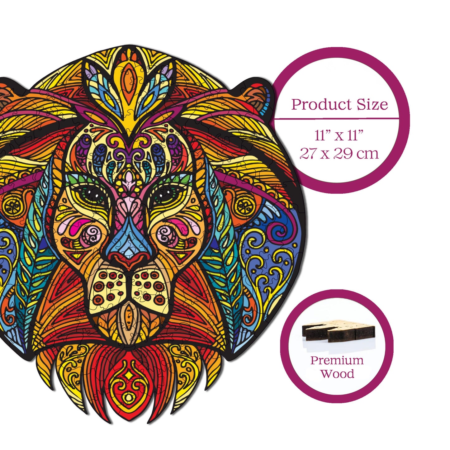 Wooden Puzzles for Adults, Lion Figure Premium Jigsaw Puzzles, 183 Pieces Challenging Wooden Jigsaw, 10,6"x11,4" (27x29 cm)