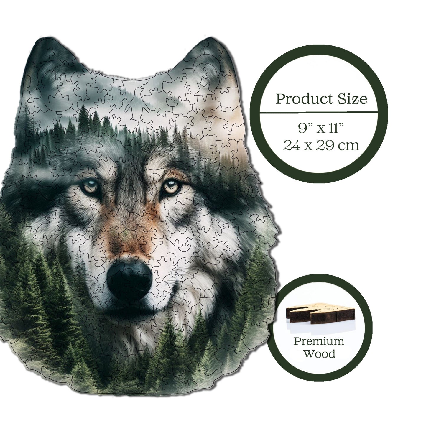 Holzpuzzle für Erwachsene, Grauer Wolf, Premium-Puzzle, 200 Teile, anspruchsvolles Holzpuzzle, 9,4"x11,4" (24x29 cm), einzigartige Form, Holzpuzzle für Erwachsene